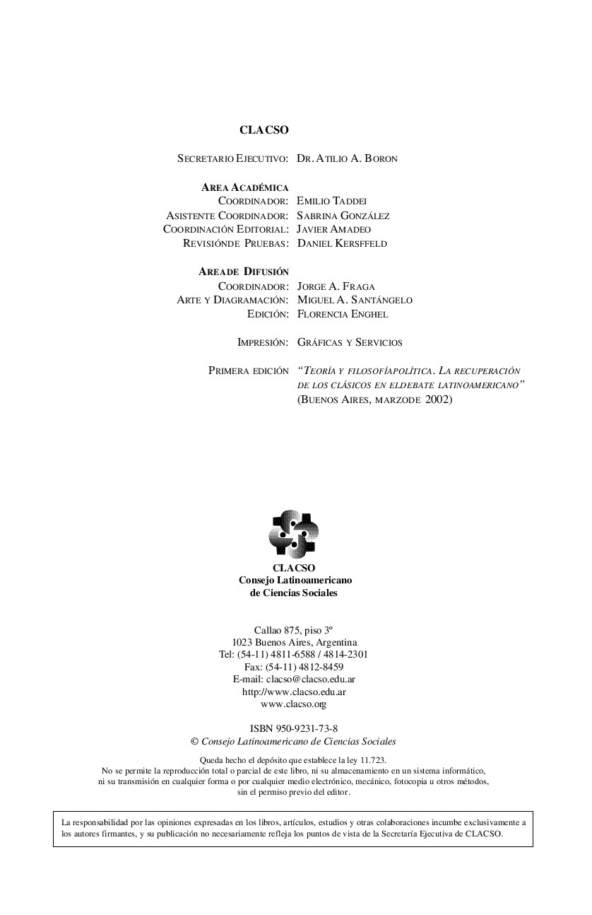 Atilio A. Boron, Álvaro de Vita - Teoría y filosofía política. La recuperación de los clásicos en el debate contemporáneo-CLACSO (2002)