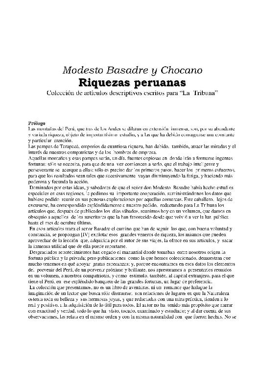 Basadre Y Chocano, Modesto - Riquezas Peruanas