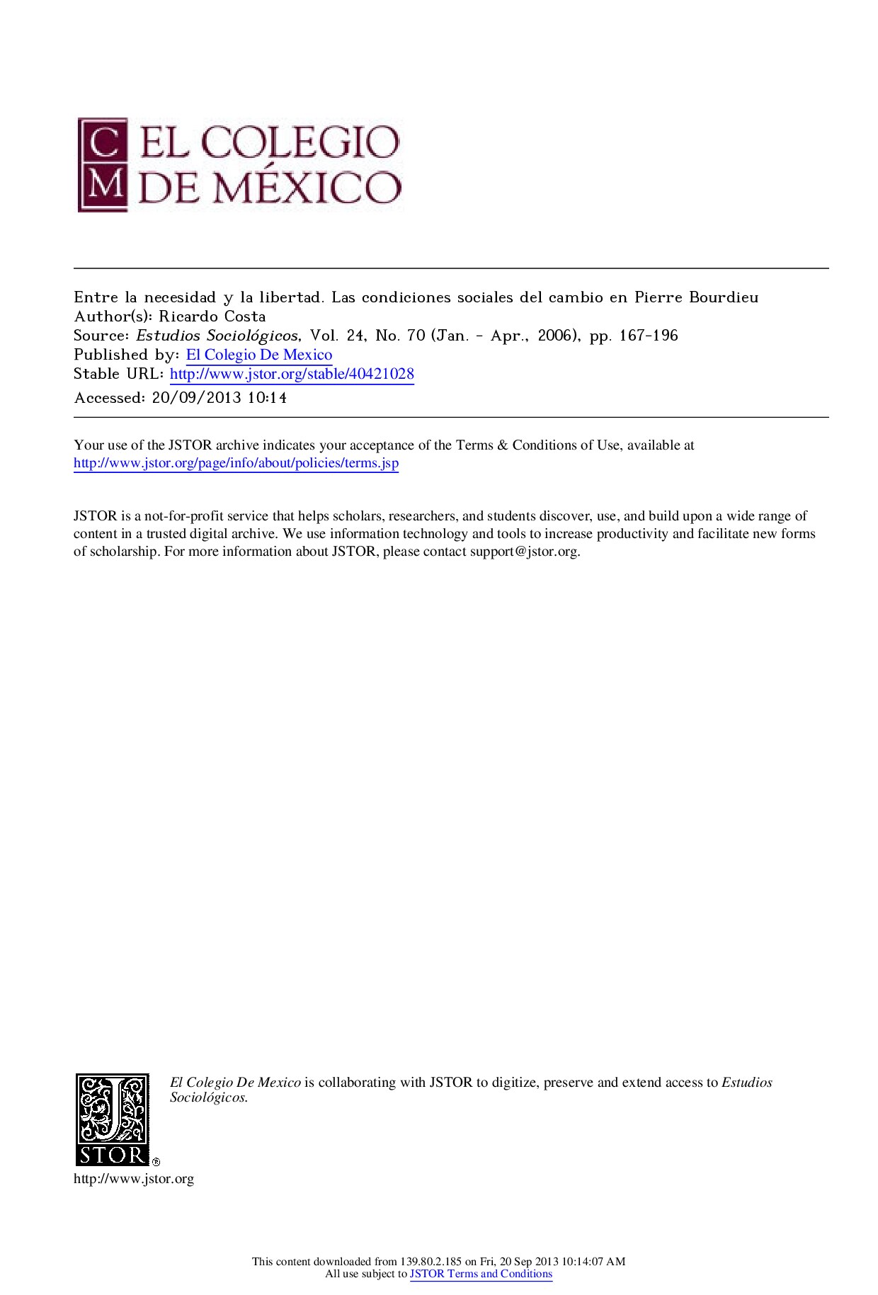 Entre la necesidad y la libertad. Las condiciones sociales del cambio en Pierre Bourdieu