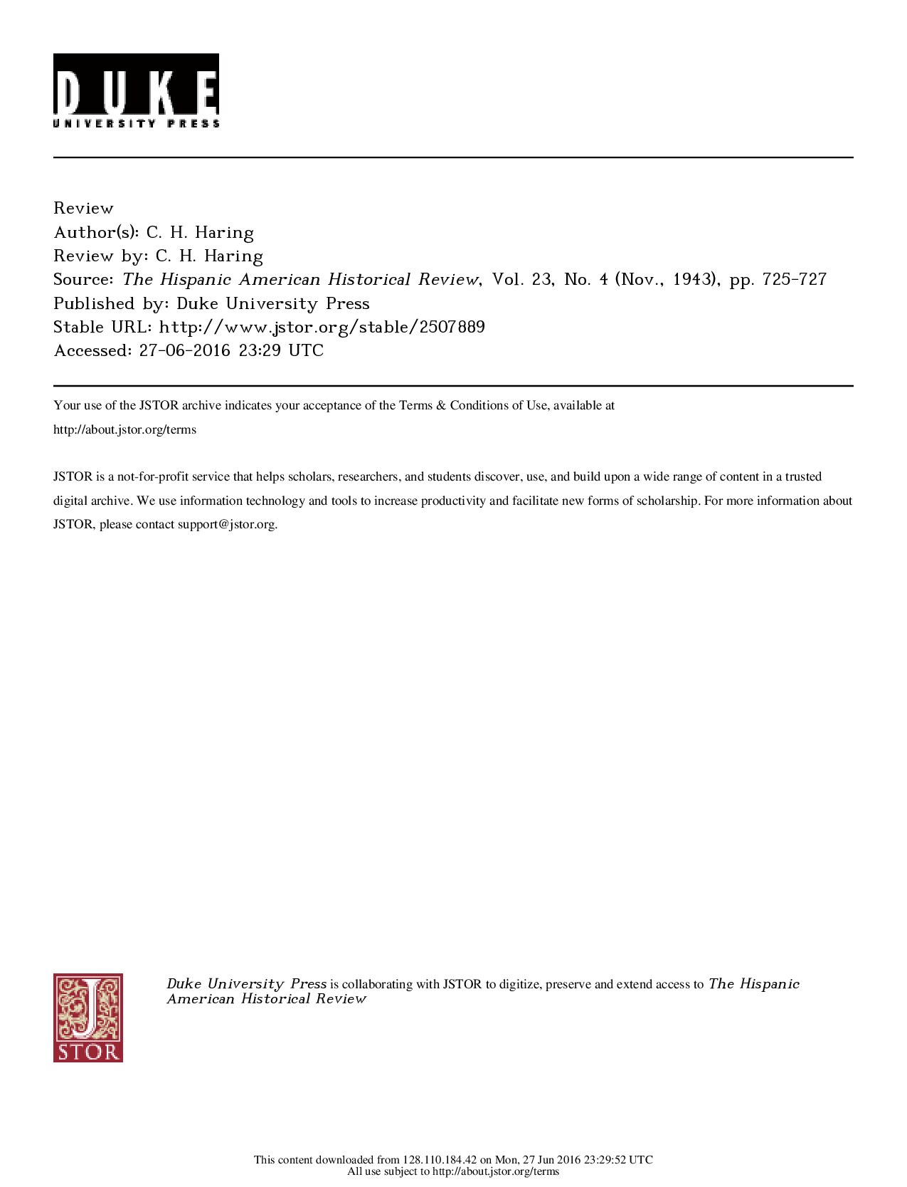 [Hispanic American Historical Review 1943-nov vol. 23 iss. 4] General Tomás Guido. Vida-diplomacia-revelaciones y confidencias.by Felipe Barreda Laos{Review by_ C. H. Haring}(1943 November)[10.2307_2507889]{6 (1)