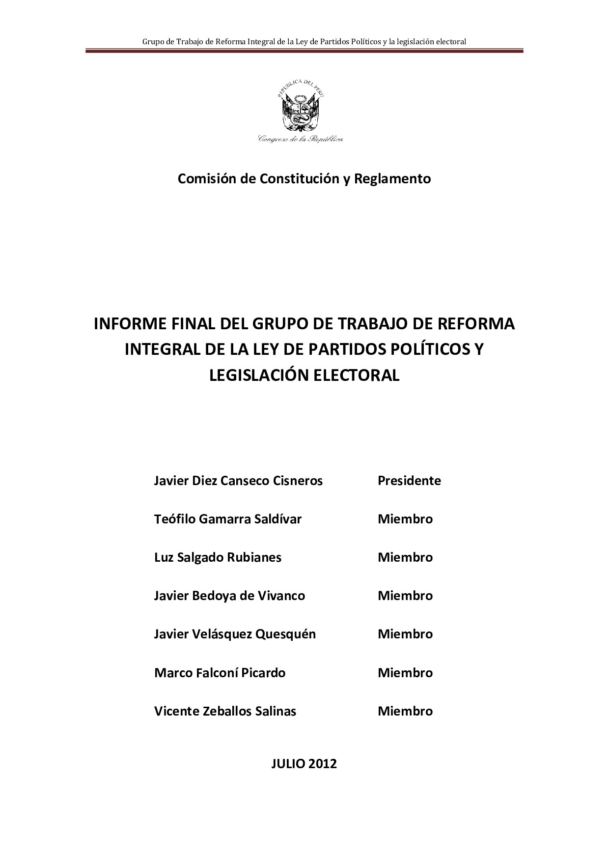 Grupo de Trabajo de Modificación de Ley de Partidos Políticos y la Legislación Electoral