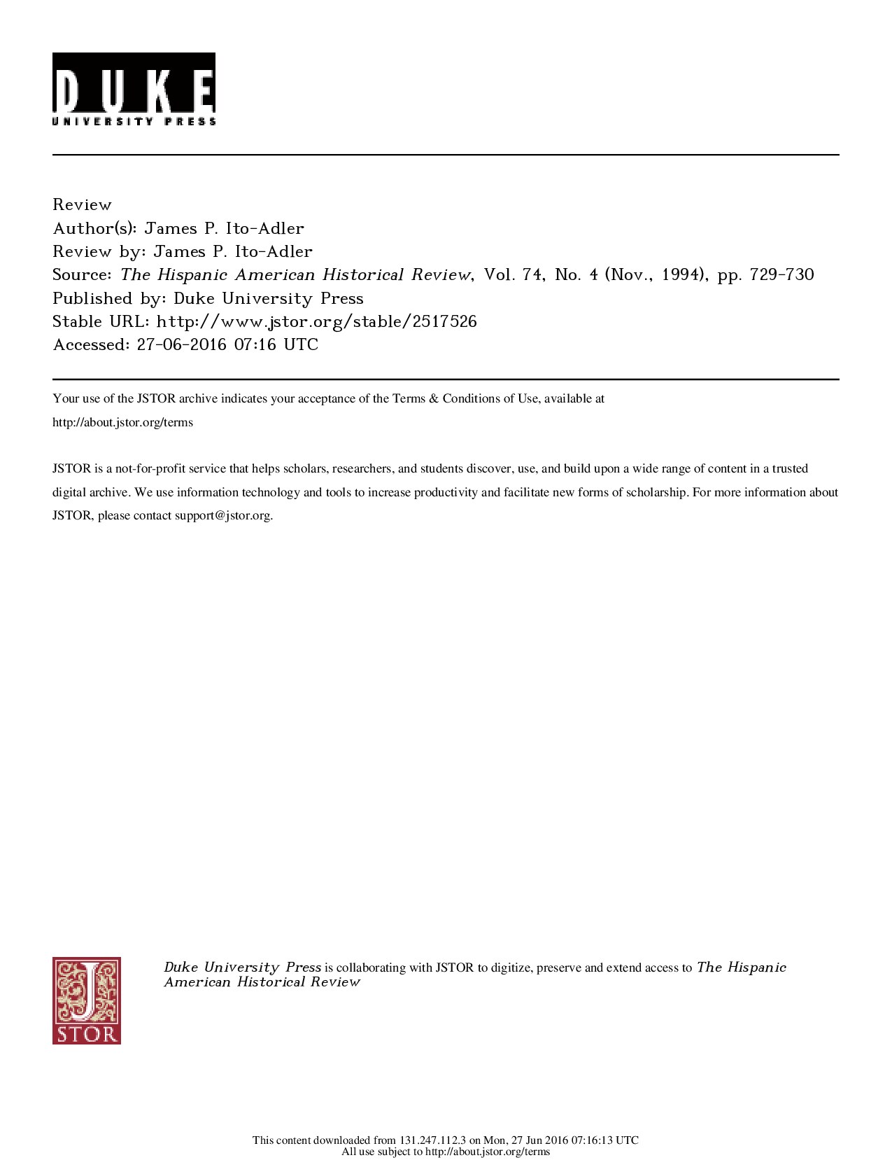 [Hispanic American Historical Review 1994-nov vol. 74 iss. 4] Extremo Oriente y Perú en el siglo XVI.by Fernando Iwasaki Cauti{Review by_ James P. Ito-Adler}(1994 November)[10.2307_2517526]{63269445} libgen.li