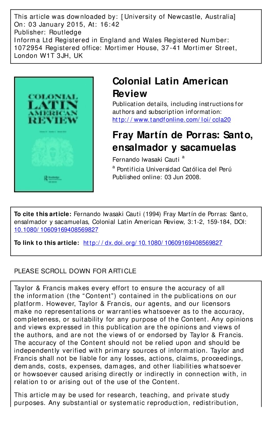 [Colonial Latin American Review 1994-jan vol. 3 iss. 1-2] Fray Martín de Porras_ Santo, ensalmador y sacamuelas{Cauti, Fernando Iwasaki}(1994 January)[10.1080_10609169408569827]{42123850} libgen.li