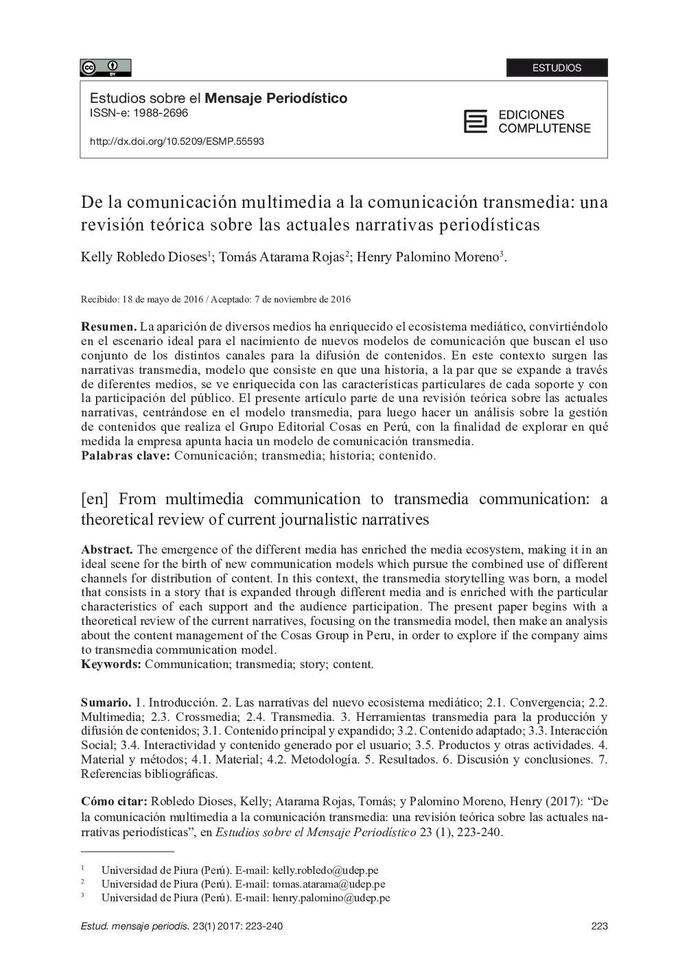 De la comunicación multimedia a la comunicación transmedia: una revisión teórica sobre las actuales narrativas periodísticas