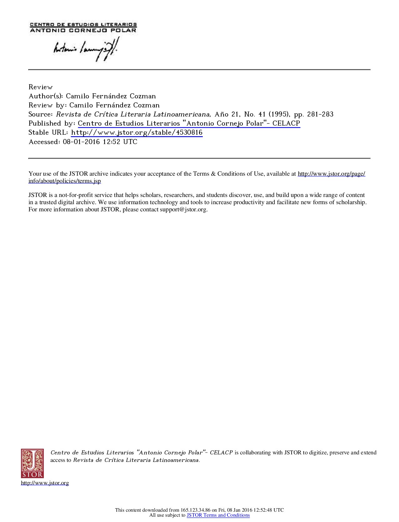 [Revista de Crítica Literaria Latinoamericana vol. 21 iss. 41] Antología personalby Carlos Germán Belli_Elpesapalabras_ Carlos Germán Belli ante la Críticaby Mi...{Review by_ Camilo Fernández Cozman}(1995)[10.230
