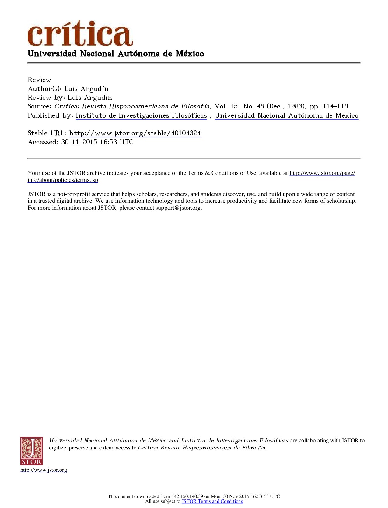 [Crítica_ Revista Hispanoamericana de Filosofía 1983-dec vol. 15 iss. 45] La estética de la antigüedadby David Sobrevilla{Review by_ Luis Argudín}(1983 Diciembre)[10.2307_40104324]{53794569} libgen.li