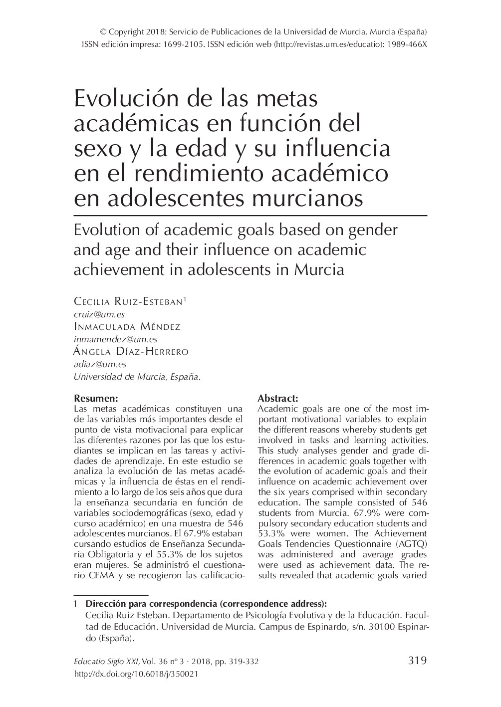 [Educatio Siglo XXI 2018-nov 20 vol. 36 iss. 3 Noviembr] Evolución de las metas académicas en función del sexo y la edad y su influencia en el rendimiento...{Ruiz-Esteban, Cecilia _Méndez, Inmaculada _Díaz Herrer