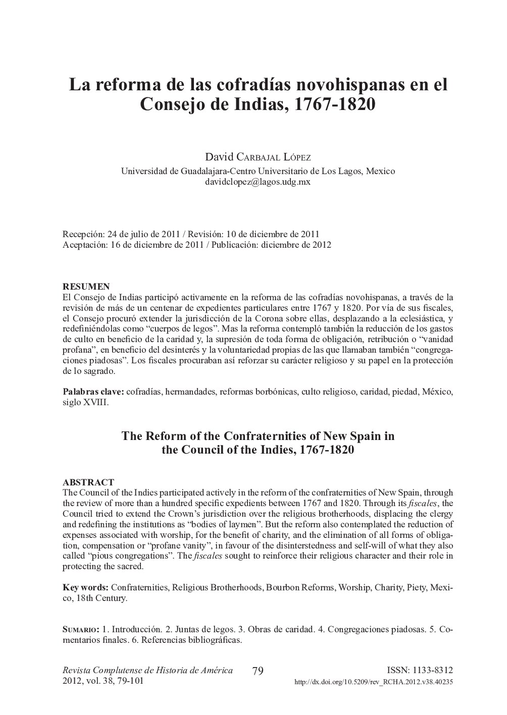 La reforma de las cofradías novohispanas en el Consejo de Indias, 1767-1820