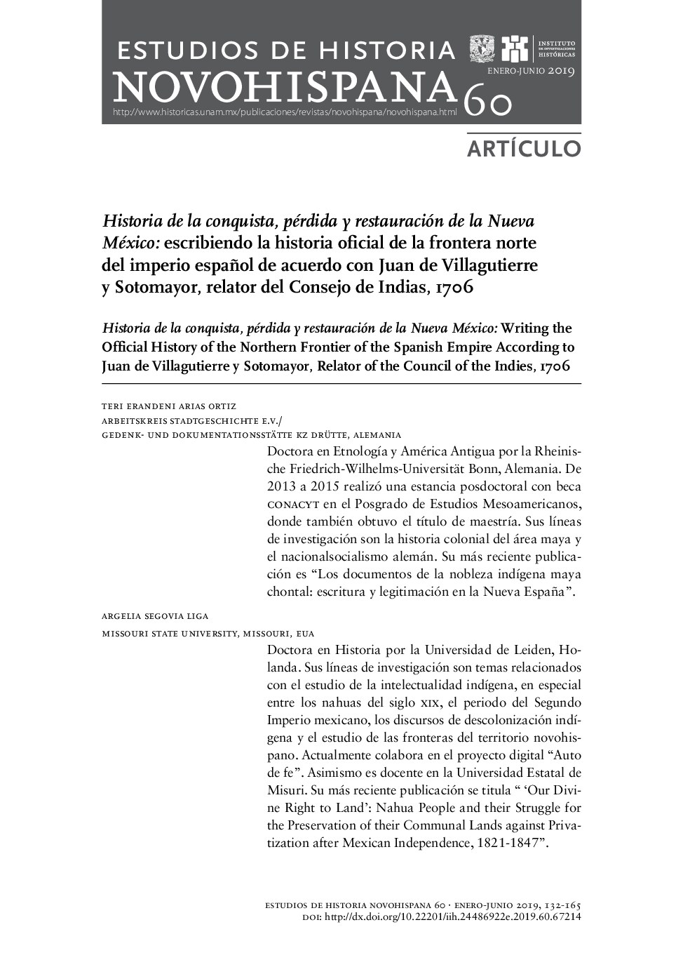 [Estudios de Historia Novohispana 2019-aug 13 iss. 60] Historia de la conquista, pérdida y restauración de la Nueva México. Escribiendo la historia ofic...{Arias Ortiz, Teri Erandeni (author)_Segovia Liga, Argeli