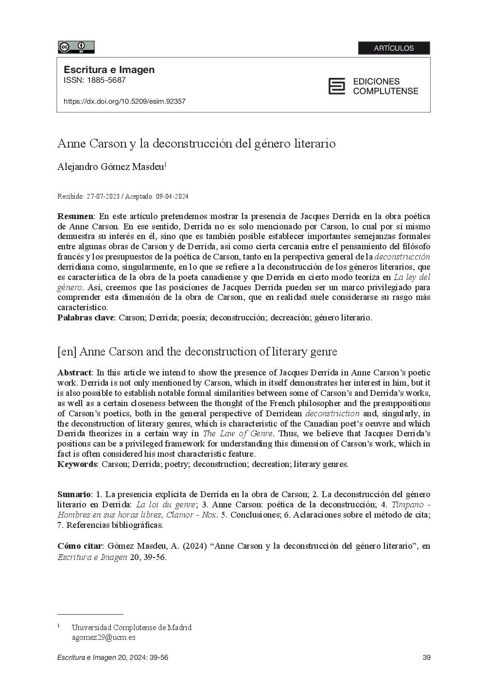 Anne Carson y la deconstrucción del género literario