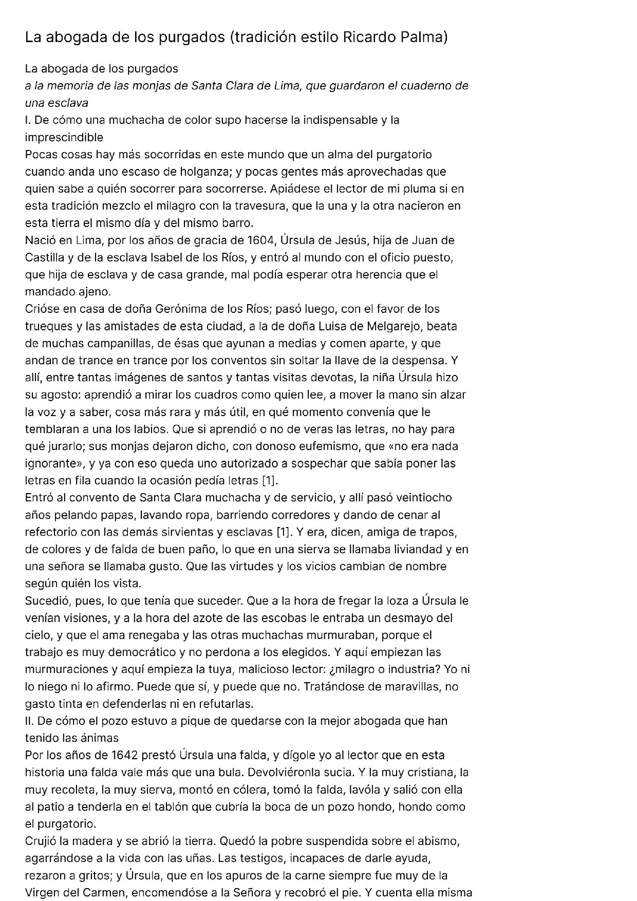 La abogada de los purgados (tradición estilo Ricardo Palma)