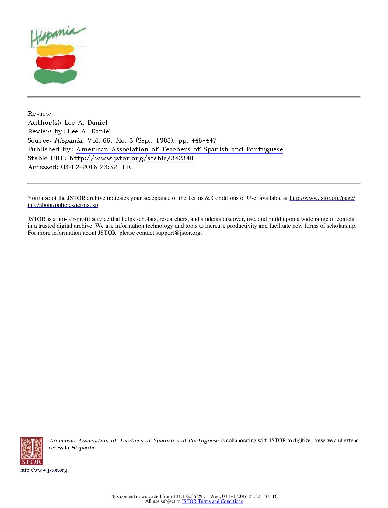 [Hispania 1983-sep vol. 66 iss. 3] Ricardo Palmaby Merlin D. Compton{Review by_ Lee A. Daniel}(1983)[10.2307_342348]{55807571} libgen.li