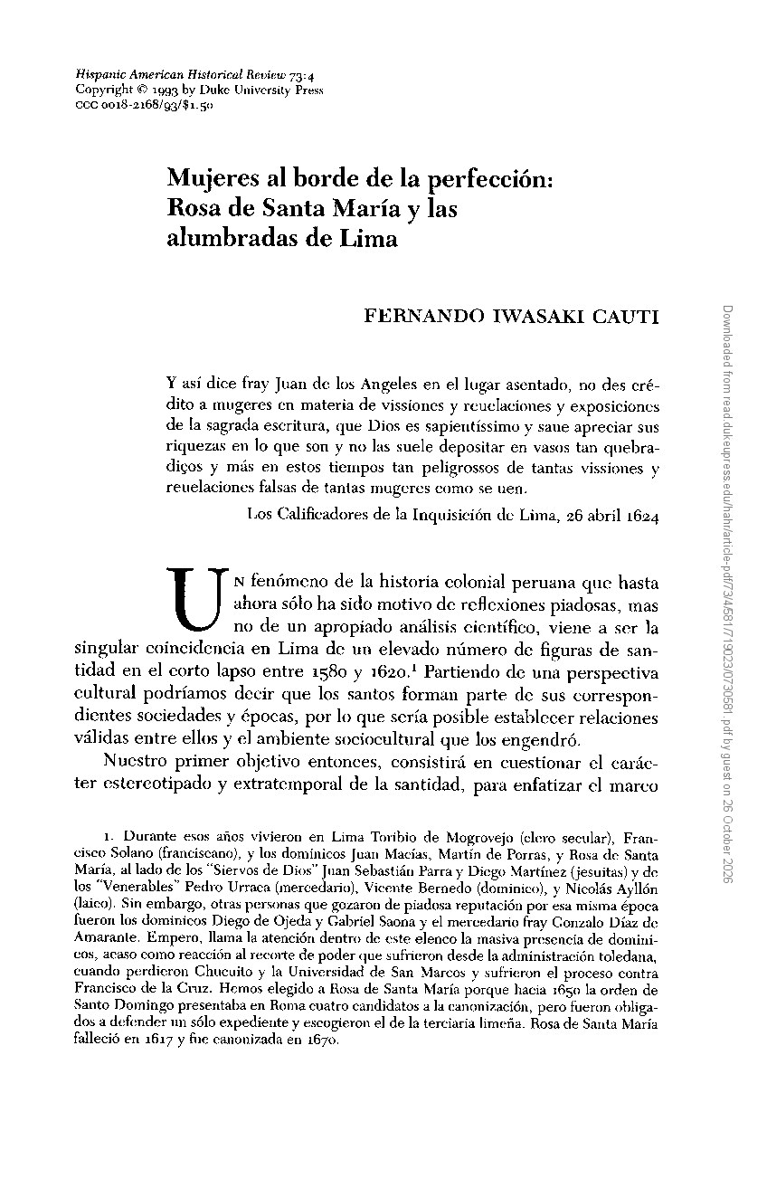 Rosa de Santa Maria y las alumbradas de Lima