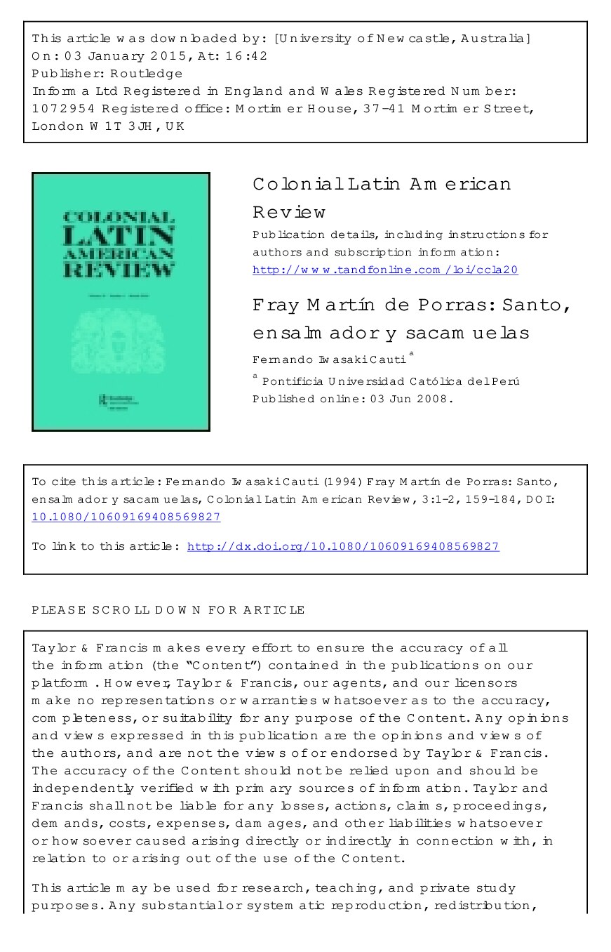 [Colonial Latin American Review 1994-jan vol. 3 iss. 1-2] Fray Martín de Porras_ Santo, ensalmador y sacamuelas{Cauti, Fernando Iwasaki}(1994)[10.1080_10609169408569827]{42123850} libgen.li