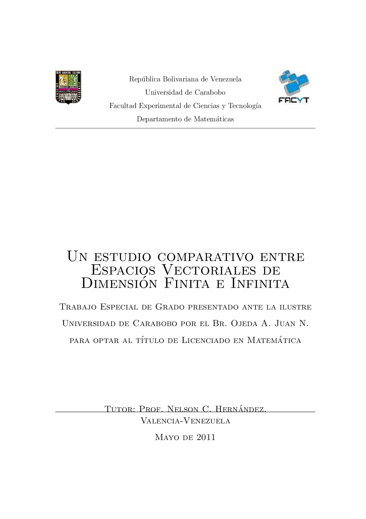 Ojeda Juan N - Un Estudio Comparativo Entre Espacios Vectoriales De Dimension Finita E Infinita